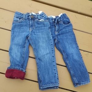 Old Navy 2T Fleece Lined Denim Jeans 2 pairs